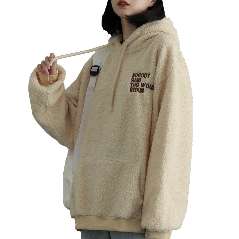 Women Fleece Hoodies Autumn Winter Warm Female Hoody Sweatshirts Letter Embroidery Ladies Girls Hoodie Hooded Casual Outerwear