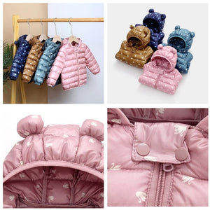 Cute Baby Girls Jacket Kids Boys Light Down Coats With Ear Hoodie Spring Girl Clothes Infant Children&#39;s Clothing For Boys Coat
